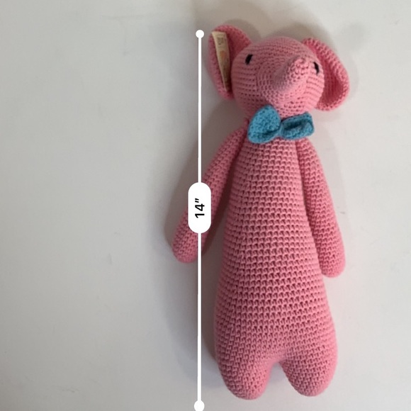 Oybon Crochet Handmade Pink Elephant With A Blue Tie Bow - Picture 4 of 6